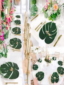 12 件/套人造棕榈叶，适用于夏威夷丛林主题派对、海滩生日派对、桌面和墙壁装饰、户外烧烤、绿植装饰、假植物 - 綠色 - 查看 11