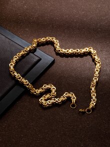 Collar de cadena de hombres de acero inoxidable de color metálico - Dorado - Ver 4