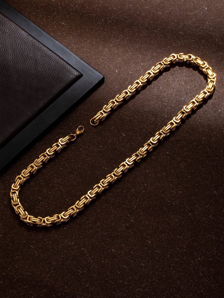 Collar de cadena de hombres de acero inoxidable de color metálico - Dorado - Ver 1