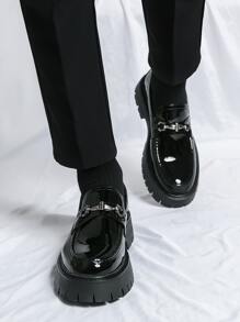 新款男士英伦风正装商务休闲轻便皮鞋 - 黑色 - 查看 1