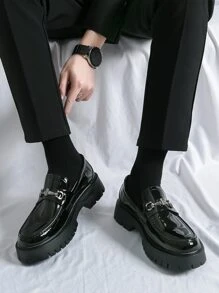 新款男士英伦风正装商务休闲轻便皮鞋 - 黑色 - 查看 2