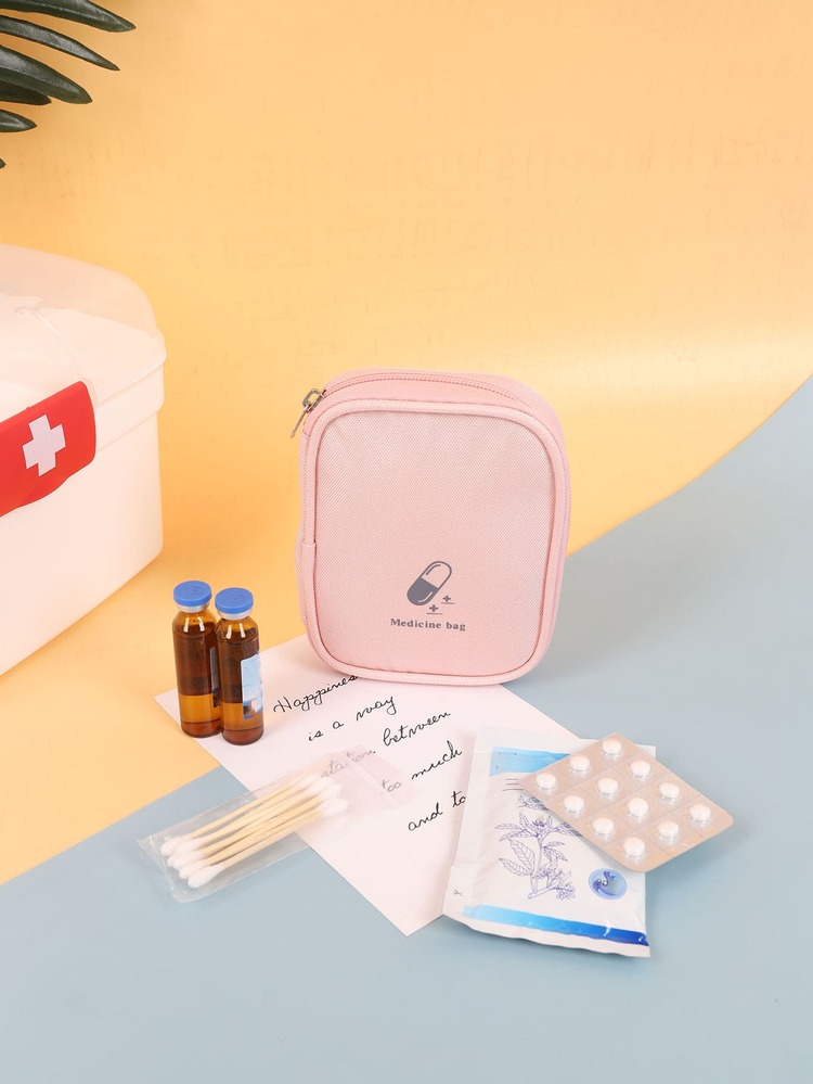 攜帶式急救包藥物收納袋旅行化妝分類包藥物袋醫藥組織器急救包醫療包適用於旅行家庭露營戶外徒步狩獵假期 - 粉色 - 查看 2