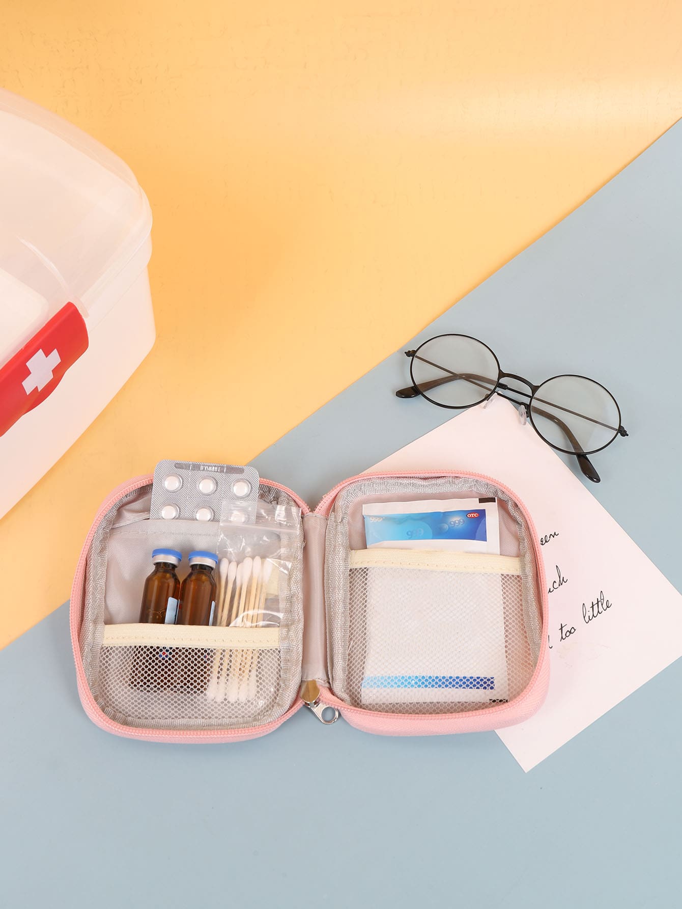 攜帶式急救包藥物收納袋旅行化妝分類包藥物袋醫藥組織器急救包醫療包適用於旅行家庭露營戶外徒步狩獵假期 - 粉色 - 查看 1