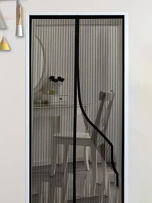 钩环磁性纱窗夏季防蚊门帘，高端隔断带自粘磁铁，家用无需钻孔 - 黑色 - 查看 1