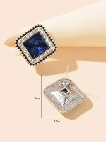 2pcs Fashionable Square Blue Rhinestone Stud Earrings For Women In Business Or Leisure