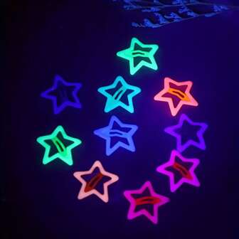 10pcs Random Night Light Luminous Cute Colorful Star Hair Clips For Women, Side Bangs Bobby Pins Street,Dopamine,Hair Accessories,Hair Barrettes Claw Clips, School Stuff