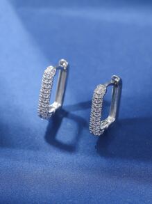 2pcs Mini Geometric Copper Inlaid Rhinestone Rectangle Earrings For Women's Daily Wear, Party, Wedding - Silver - View 2