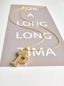 MECYLIFE Stainless Steel Chain Copper Micro Paved Crown Necklace - Yellow Gold - View 5