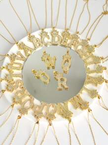 MECYLIFE Stainless Steel Chain Copper Micro Paved Crown Necklace - Yellow Gold - View 2