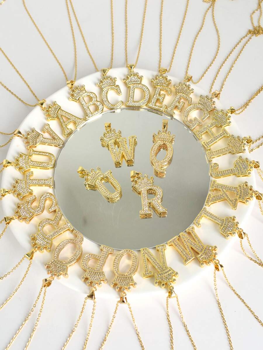 MECYLIFE Stainless Steel Chain Copper Micro Paved Crown Necklace