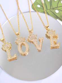 MECYLIFE Stainless Steel Chain Copper Micro Paved Crown Necklace - Yellow Gold - View 3