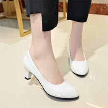 Plus Size Women's Fashion High Heel Slip-On Pumps, Suitable For Office Work, Size Runs Small - White - View 3