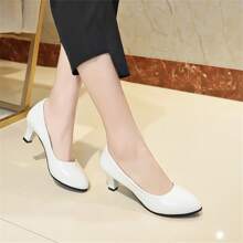 Plus Size Women's Fashion High Heel Slip-On Pumps, Suitable For Office Work, Size Runs Small - White - View 2
