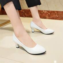 Plus Size Women's Fashion High Heel Slip-On Pumps, Suitable For Office Work, Size Runs Small - White - View 1