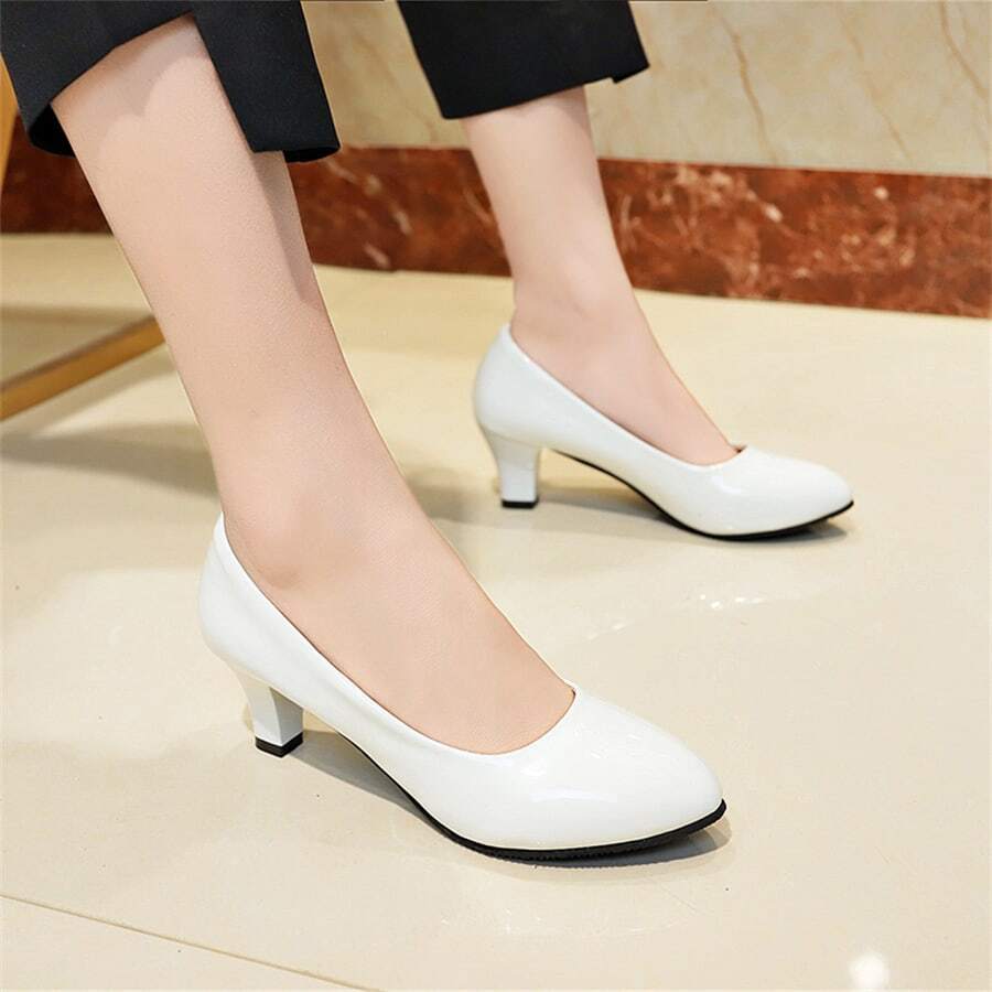 Plus Size Women's Fashion High Heel Slip-On Pumps, Suitable For Office Work, Size Runs Small - White - View 1