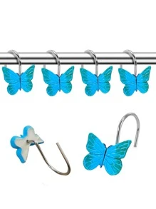 12 Cái/bộ Polyresin Màn Tắm Móc Thời Trang Hình Bướm Trang Trí Màn Tắm Móc Treo Phòng Tắm - Màu xanh lam - Xem 2