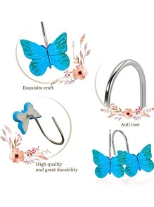 12 Cái/bộ Polyresin Màn Tắm Móc Thời Trang Hình Bướm Trang Trí Màn Tắm Móc Treo Phòng Tắm - Màu xanh lam - Xem 3