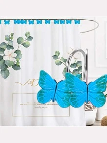 12 Cái/bộ Polyresin Màn Tắm Móc Thời Trang Hình Bướm Trang Trí Màn Tắm Móc Treo Phòng Tắm - Màu xanh lam - Xem 5