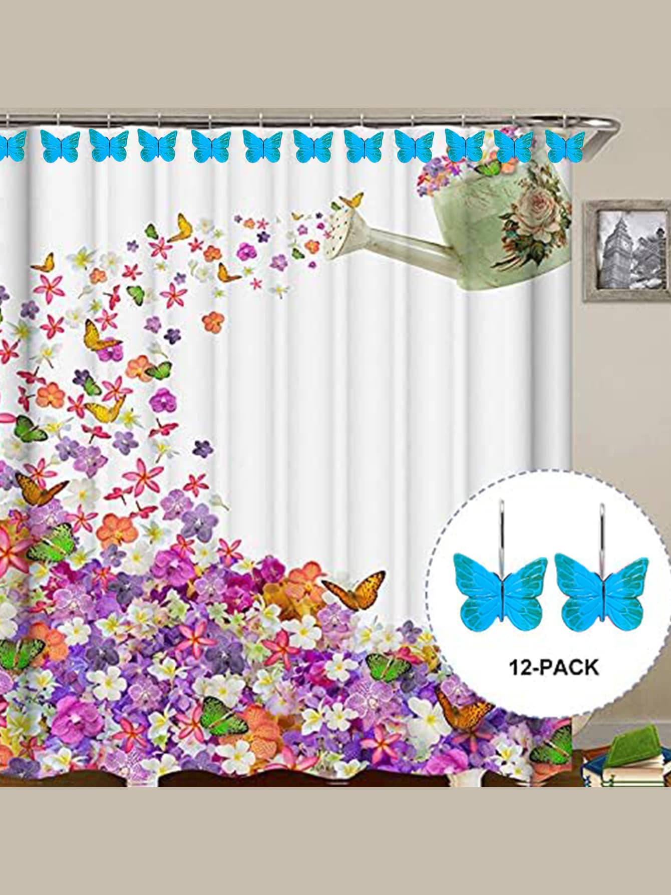 12 Cái/bộ Polyresin Màn Tắm Móc Thời Trang Hình Bướm Trang Trí Màn Tắm Móc Treo Phòng Tắm - Màu xanh lam - Xem 1
