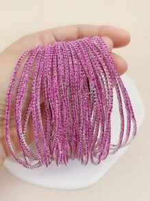 1pc Rhinestone Super-Fine Anklet, AB Color Sparkling Elastic Fashionable Accessory For Beach, Party, Gathering - Hot Pink - View 4