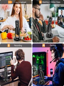 ZealSound USB Microphone, ASMR Microphone Metal for PC Computer MacBook & Smartphone, Condenser Dual Big Capsule Recording Mic, Mute Button, Gain Knob, Monitor Headphone Jack, Streaming Gaming Vocals - Black - View 7