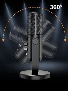 ZealSound USB Microphone, ASMR Microphone Metal for PC Computer MacBook & Smartphone, Condenser Dual Big Capsule Recording Mic, Mute Button, Gain Knob, Monitor Headphone Jack, Streaming Gaming Vocals - Black - View 4