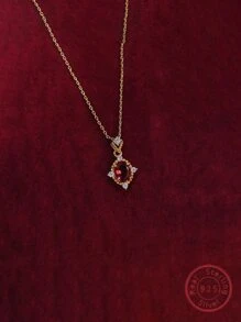 An Elegant Red Pomegranate Ladies Lovely S925 Silver Pendant Necklace