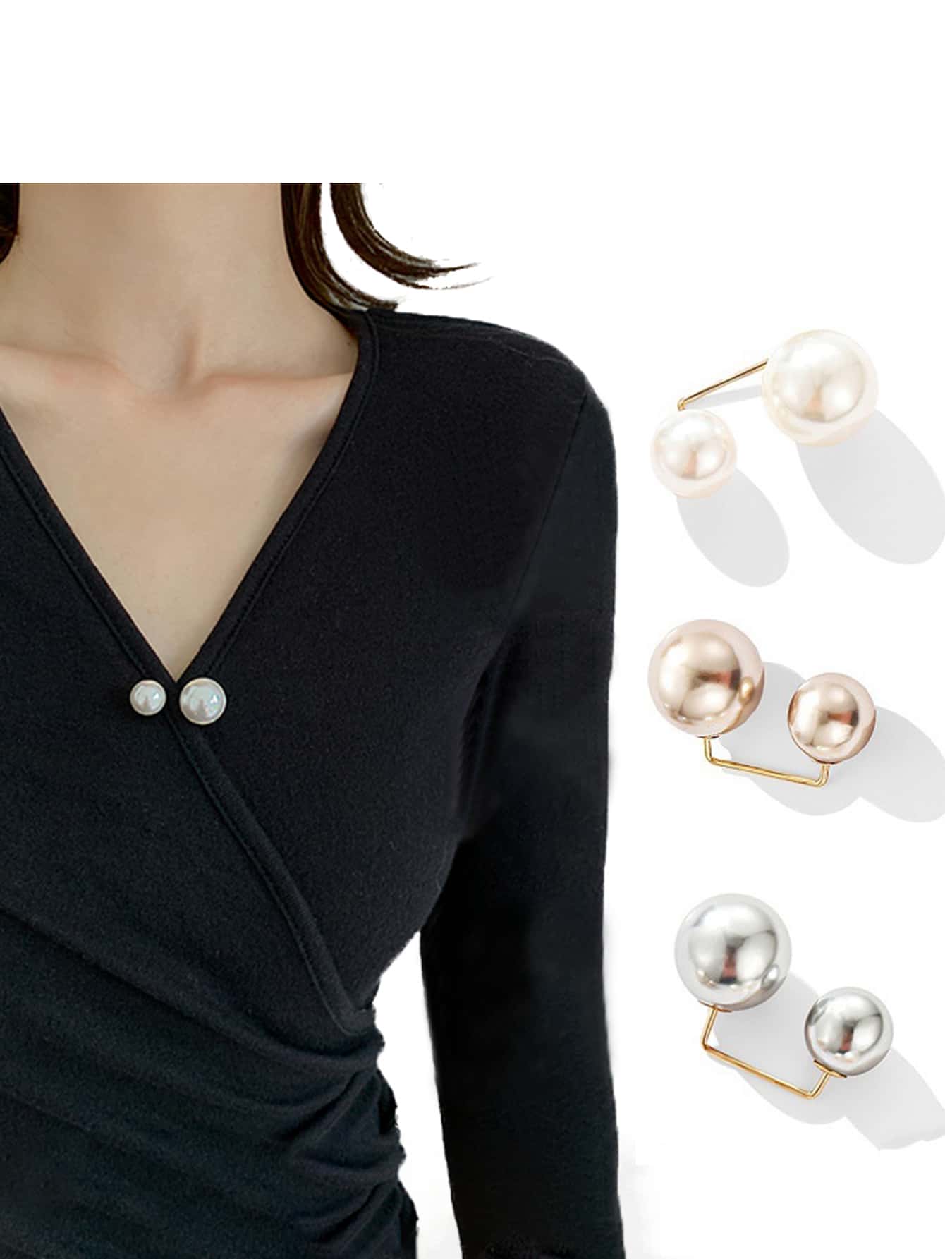 3入組女士雙珍珠胸針適合派對正式洋裝腰裝飾用品 - 彩色 - 查看 1