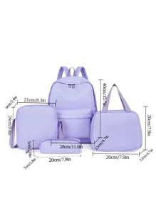件/套經典純色女式休閒旅行背包大容量適合學生（包括兒童和女孩）。學院風格書包適合學校。 - 紫色 - 查看 2