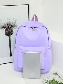 件/套經典純色女式休閒旅行背包大容量適合學生（包括兒童和女孩）。學院風格書包適合學校。 - 紫色 - 查看 5