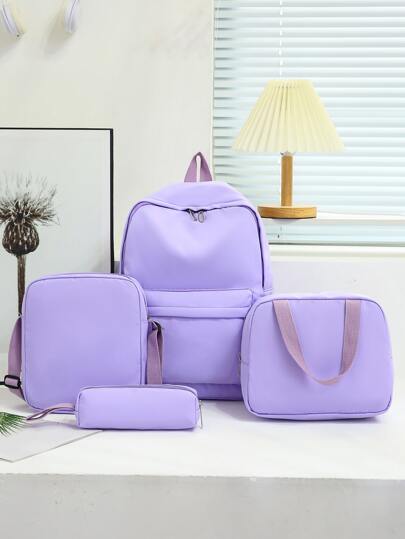 件/套經典純色女式休閒旅行背包大容量適合學生（包括兒童和女孩）。學院風格書包適合學校。