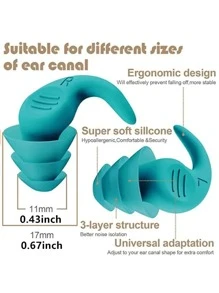 1 对耳塞隔音耳塞睡眠游泳旅行降噪防水耳塞硅胶柔软舒适耳塞旅行休息用品旅行用品睡眠帮助度假配件假期舒适睡眠器旅行露营办公室配件旅行飞机 - 綠色 - 查看 3
