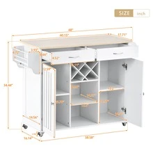 Kitchen Island Cart with 2 Storage Cabinets,Rolling Kitchen Cart with Wheels,Wine Rack,Two Drawers,Spice Rack,Towel Rack - White - View 2