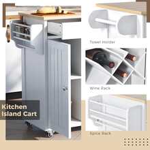 Kitchen Island Cart with 2 Storage Cabinets,Rolling Kitchen Cart with Wheels,Wine Rack,Two Drawers,Spice Rack,Towel Rack - White - View 3