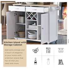 Kitchen Island Cart with 2 Storage Cabinets,Rolling Kitchen Cart with Wheels,Wine Rack,Two Drawers,Spice Rack,Towel Rack - White - View 5