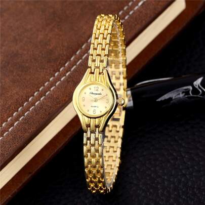 1pc Gold Women's Quartz Wrist Watch Luxury Women Business Metal Strap Small Dial Clock Women Watch,Ideal Choice For Gifts