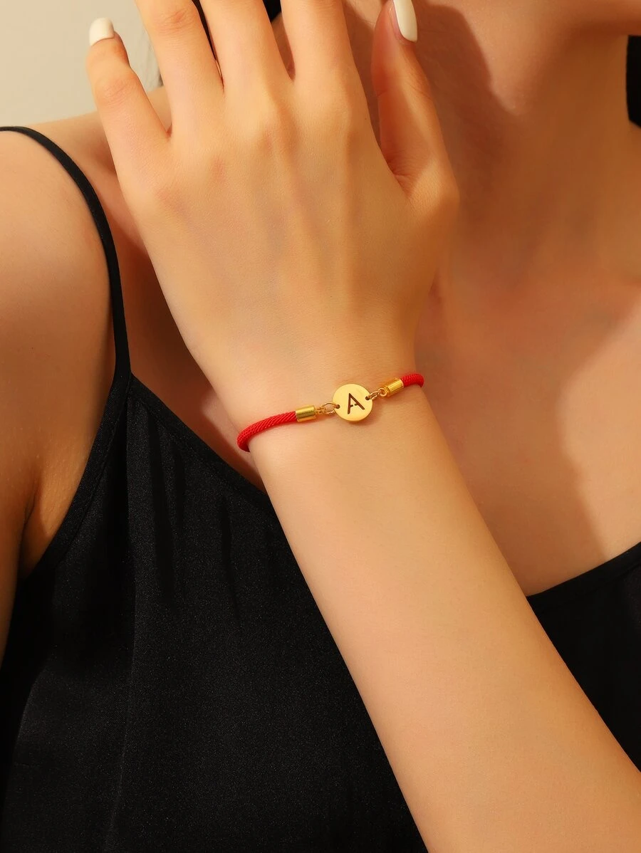 1入組簡約風和時尚26英文字母朋友戀人細繩手鏈 - 紅色 - 查看 1