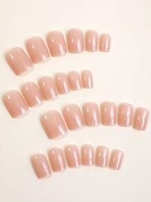 Krótkie, prostokątne sztuczne paznokcie press on, nude i morelowe, 24 szt. + pilnik i klej - Morela - Zobacz 2