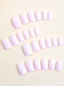 24入組短方形純色淺紫色和淺灰紫色假指甲，簡潔風格，附1pc指甲文件和1pc黏性果凍指甲貼，美甲供應品 - 淺灰紫 - 查看 2