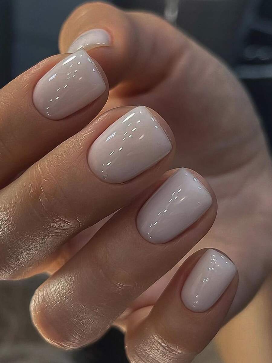 24pcs Short Square Solid Color False Nails, Grey & White Simple Style, With 1pc File And 1pc Jelly Gel Press On Nails Nail Supplies - Light Grey - View 1