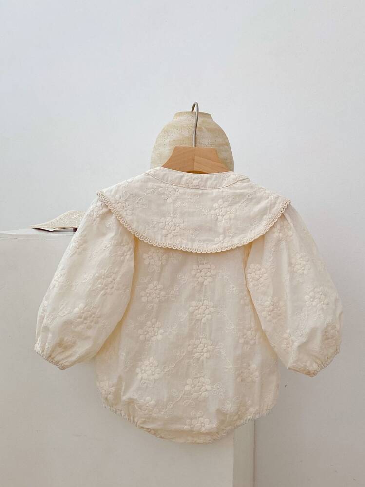 New Baby Clothes, Baby Girl Bodysuit, Floral Embroidery Collar, Long Sleeve Lightweight , Baby Loose Bodysuit, Loose Lantern Sleeve, Slightly Larger Size, Slim Baby Please Choose Smaller Size, Baby Please Choose Normal Size - Beige - View 4
