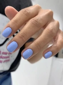 24pcs Short Square Solid Color False Nails In Light Blue Cartoon Simple Style With 1pc Nail File And 1pc Jelly Glue Press On Nails Nail Supplies - Baby Blue - View 1