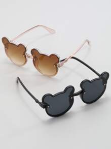 2pairs Kids Cartoon Bear Design Cute Fashion Glasses For Party - Champagne - View 2