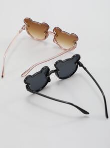 2pairs Kids Cartoon Bear Design Cute Fashion Glasses For Party - Champagne - View 4