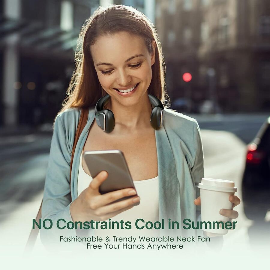 Neck Fans Portable Rechargeable, Neck Fan 4000 mAh Battery Operated Portable Neck Fan, No Hair Twisting, Leafless, USB Powered Wearable, 3 Speeds for Outdoor Indoor-Black - 黑色 - 查看 1