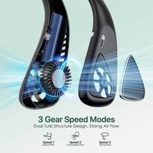 Neck Fans Portable Rechargeable, Neck Fan 4000 mAh Battery Operated Portable Neck Fan, No Hair Twisting, Leafless, USB Powered Wearable, 3 Speeds for Outdoor Indoor-Black - 黑色 - 查看 3
