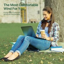 Neck Fans Portable Rechargeable, Neck Fan 4000 mAh Battery Operated Portable Neck Fan, No Hair Twisting, Leafless, USB Powered Wearable, 3 Speeds for Outdoor Indoor-Black - 黑色 - 查看 5