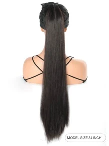 18-34 英寸超长直棕黑色马尾辫合成马尾接发，适合女性中国新年、音乐节、派对、角色扮演、节日和日常使用 - 巧克力棕 - 查看 3