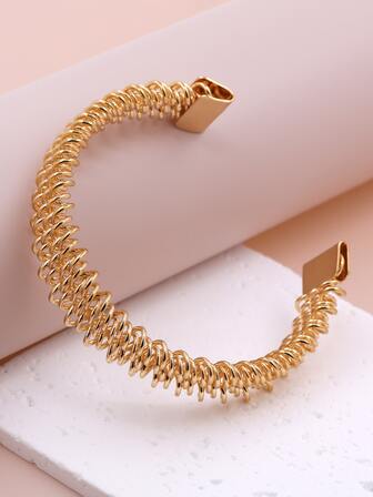 KEJIALAI 女士金色不锈钢手链经典防锈时尚新款设计波西米亚风格弹簧手镯