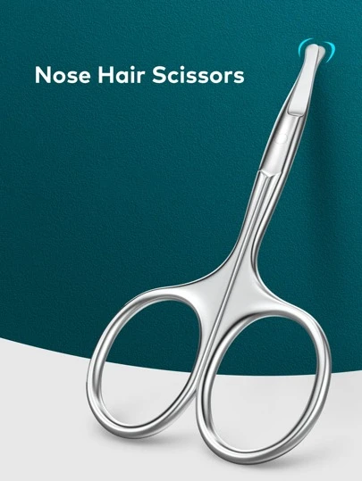 Rounded Facial Hair Scissors For Men - Mustache, Nose, Beard, Eyebrows, Eyelashes And Ear Hair Cutting Scissors - Professional Stainless Steel Trimming Scissors - Silver